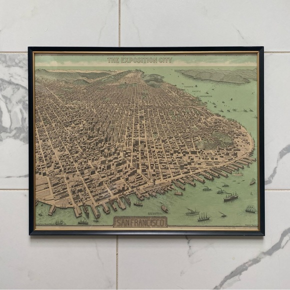 Vintage 1968 North American Press Bird's-Eye View Map of San Francisco CA